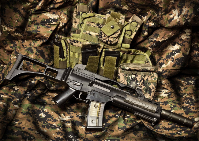 Обои картинки фото оружие, автоматы, hk, g36c, штурмовая, винтовка, автомат, камуфляж