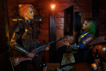Картинка разное cosplay+ косплей портрет оружие механизм fallout 4 броня девушки