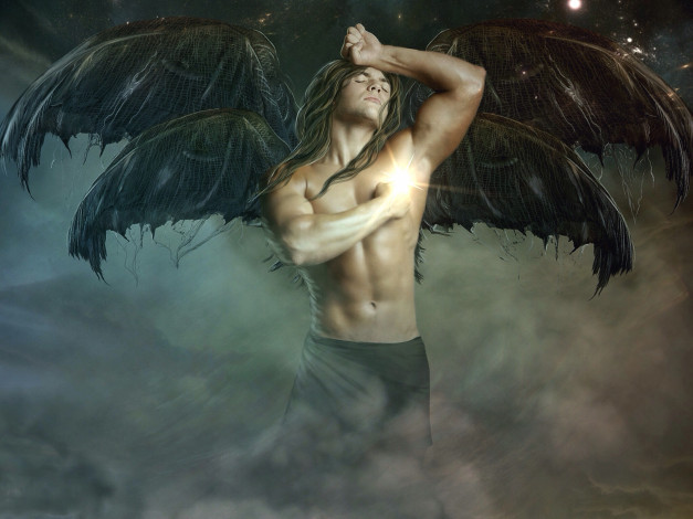 Обои картинки фото фэнтези, ангелы, мужчина, фон, крылья