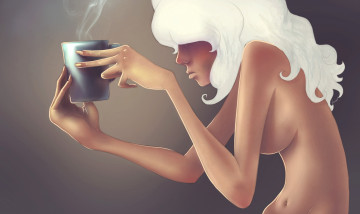 Картинка рисованные люди девушка чашка