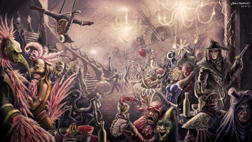 Картинка фэнтези люди карнавал маскарад маски зал