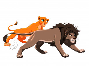 Картинка рисованное животные +львы львы фон