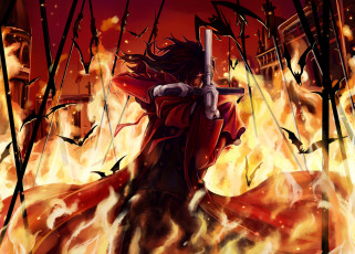 Картинка аниме hellsing вампир пистолет alucard город огонь мыши дракула алукард vampire