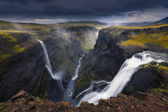 Картинка природа водопады исландия ущелье река каньон