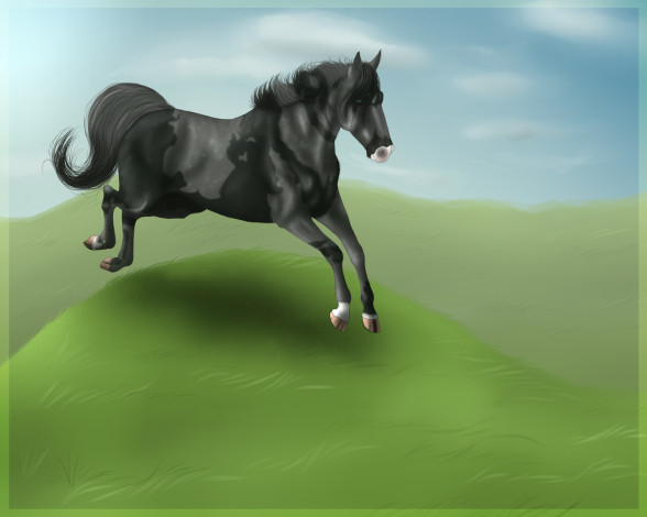 Обои картинки фото рисованное, животные,  лошади, фон, лошадь, трава, леро
