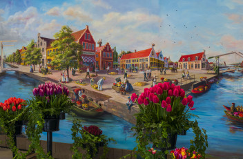 Картинка рисованное живопись люди цветы дома пейзаж нидерланды