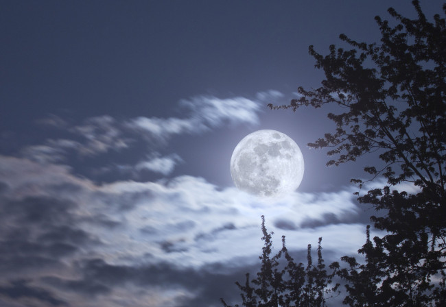 Обои картинки фото природа, облака, полнолуние, луна, ночь, небо