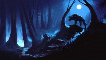 Картинка фэнтези существа волк лес