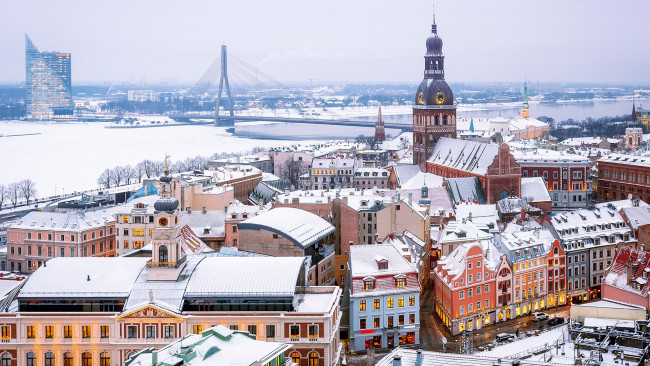 Обои картинки фото города, рига , латвия, зима, рига, снег