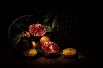 Картинка еда фрукты +ягоды гранат апельсины