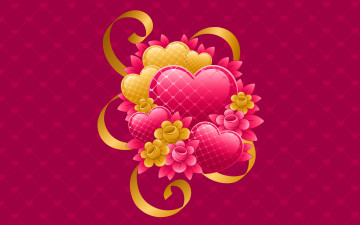 обоя векторная графика, сердечки , hearts, сердечки, цветы, ленты