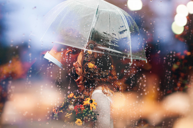 Обои картинки фото разное, мужчина женщина, пара, цветы, зонт, дождь