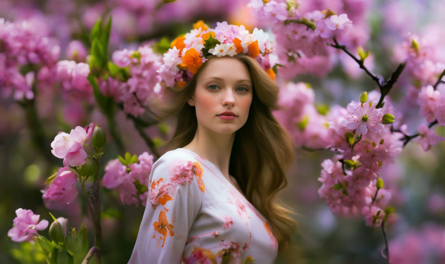 Обои картинки фото разное, компьютерный дизайн, девушка, цветы, весна, весенний, сад