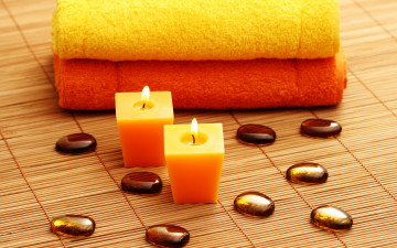 Картинка разное свечи спа полотенца циновка камни spa