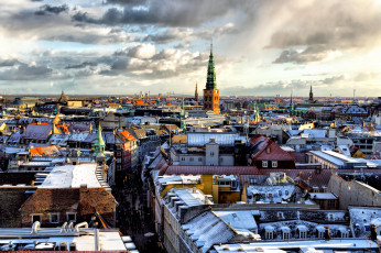 Картинка города копенгаген+ дания крыши зима