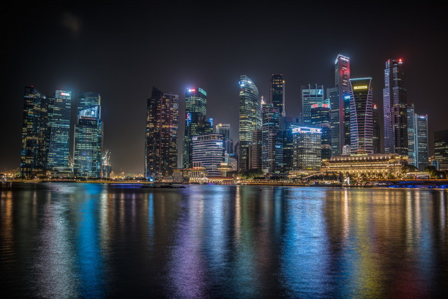 Обои картинки фото города, сингапур , сингапур, город, ночь, огни, здания, небоскребы, подсветка