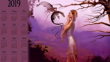 Картинка календари фэнтези дракон девушка дерево