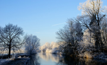 Картинка природа реки озера деревья река снег