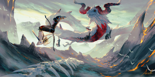 Обои картинки фото видео игры, the legend of zelda, линк, дракон, скалы, кости