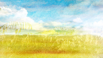 Картинка 295345 рисованное природа трава горы