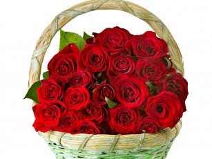 Картинка цветы розы корзинка букет красный