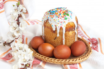 Картинка праздничные пасха кулич яйца ветка