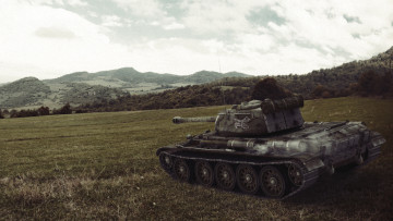 обоя world, of, tanks, видео, игры, мир, танков, холмы, поле, танк, позиция