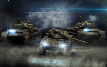 Картинка world of tanks видео игры мир танков ночь танки фары свет атака