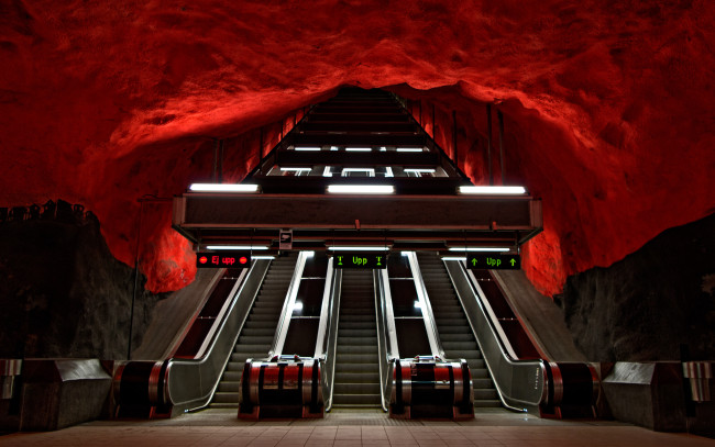 Обои картинки фото станция, метро, «solna, centrum», стокгольме, техника, подземка, эскалатор