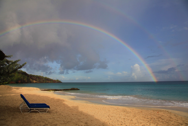 Обои картинки фото природа, радуга, океан, тропики, пляж, берег