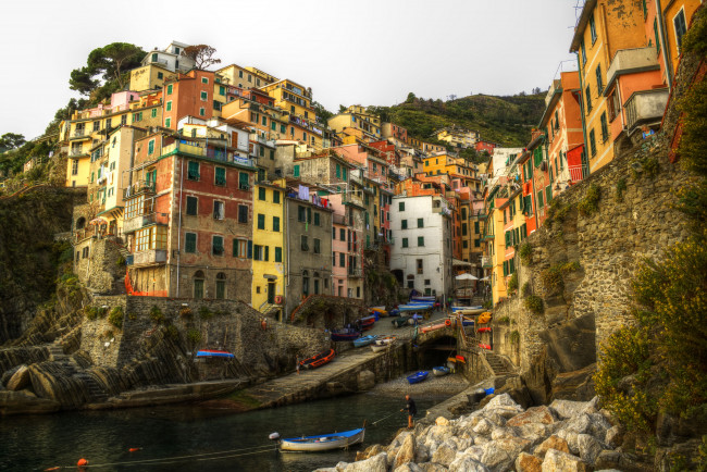 Обои картинки фото риомаджоре, города, амальфийское, лигурийское, побережье, италия, лодки, дома