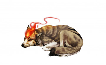 Картинка рисованные животные +сказочные +мифические огонь собака