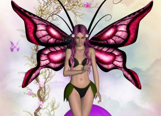 Картинка 3д+графика эльфы+ elves фея бабочки цветы девушка взгляд фон
