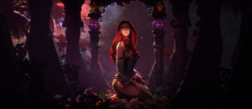 Картинка фэнтези девушки девушка рыжая цветы эльф ночь звезды