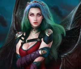 Картинка фэнтези демоны платье красавица evelyn суккуб грудь вампир взгляд крылья арт лицо