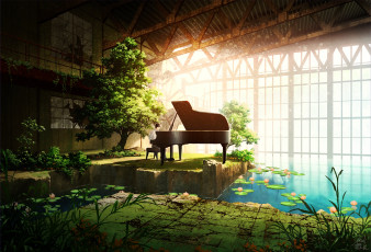обоя аниме, музыка, пианино