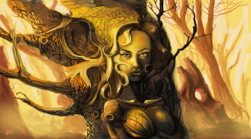 Картинка фэнтези существа взгляд фон дерево девушка