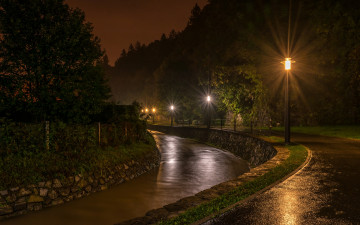 Картинка природа дороги ночь фонари