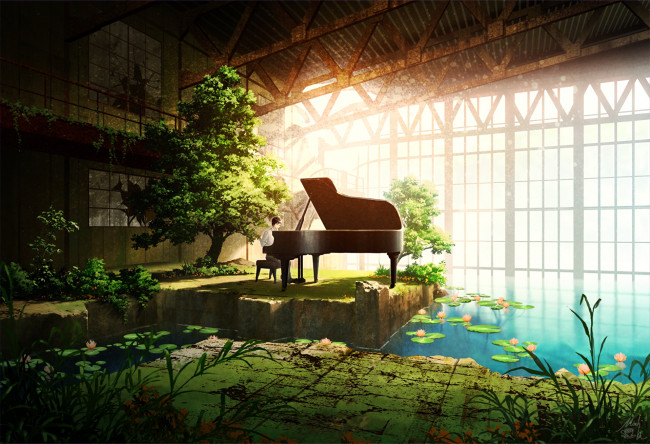 Обои картинки фото аниме, музыка, пианино