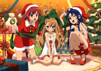 Картинка аниме toradora подарки девочки бант костюмы новый год ёлка