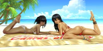 Картинка аниме пейзажи +природа пляж взгляд девушки фон купальник