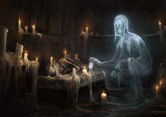Картинка фэнтези призраки свечи фон скелет призрак