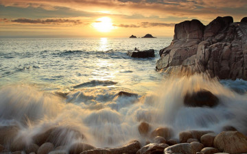 Картинка природа восходы закаты море закат прибой камни скалы