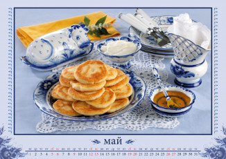 Картинка календари еда mandy lange посуда гжель фарфор мед сметана сырники
