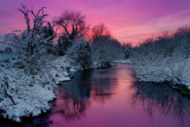 Обои картинки фото природа, зима, ночь, снег, река