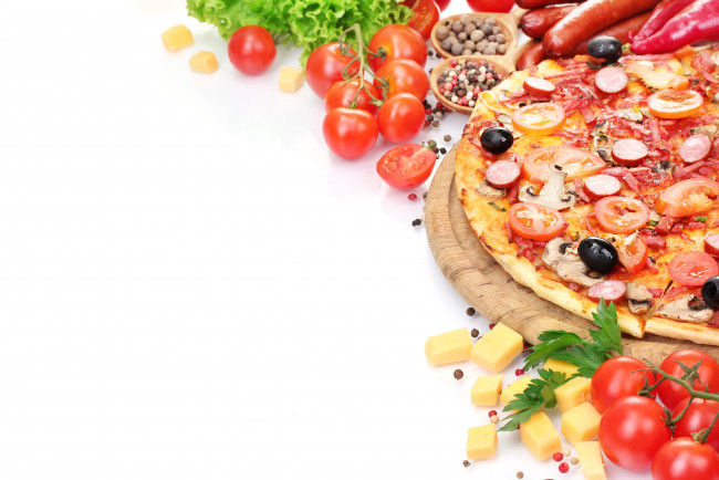 Обои картинки фото еда, пицца, овощи, грибы