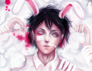 Картинка аниме -animals повязка пластыри розовый парень уши заячьи кровь вата