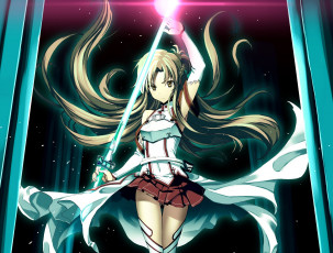 обоя аниме, sword art online, sword, art, online, fujimaru, арт, оружие, колонны, меч, yuuki, asuna, девушка