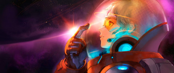 обоя аниме, -weapon,  blood & technology, шлем, интерфейс, космос, очки, скафандр, парень