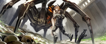 Картинка аниме -weapon +blood+&+technology парень робот черепа девушка kriss sison арт